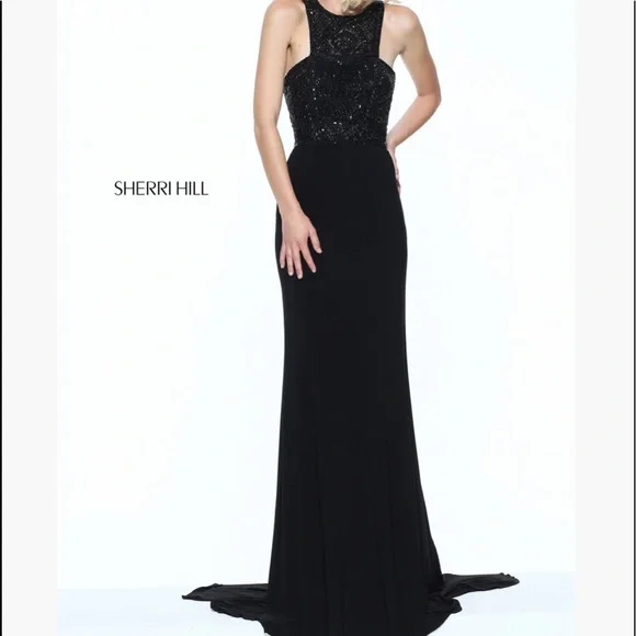 Sherri Hill | Dresses | Sherri Hill Black High Neck Beaded Gown | Poshmark